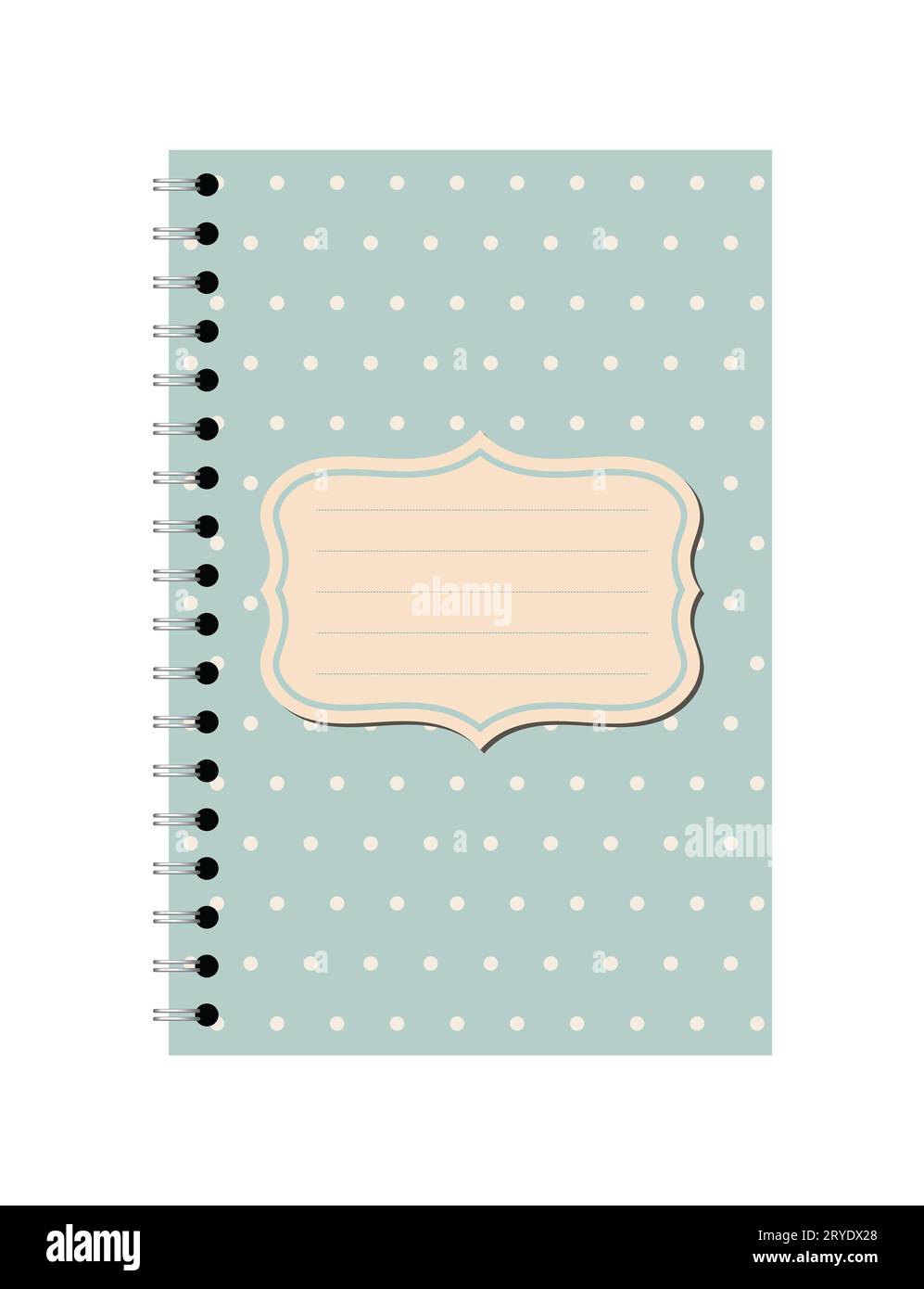 Vector Illustration der hellblaue gepunktete Muster Spirale Notizbuch aus Papier mit Kopie Raum Zeichen Stockfoto