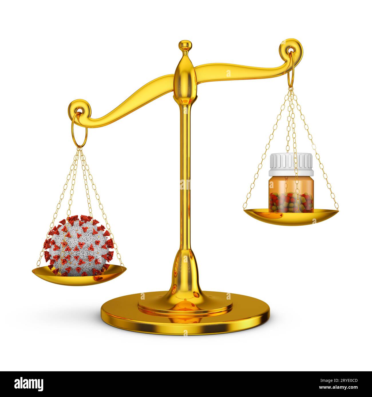 Skalen mit Coronavirus und Pillen Stockfoto Skalen mit Coronavirus und Pillen Stockfoto