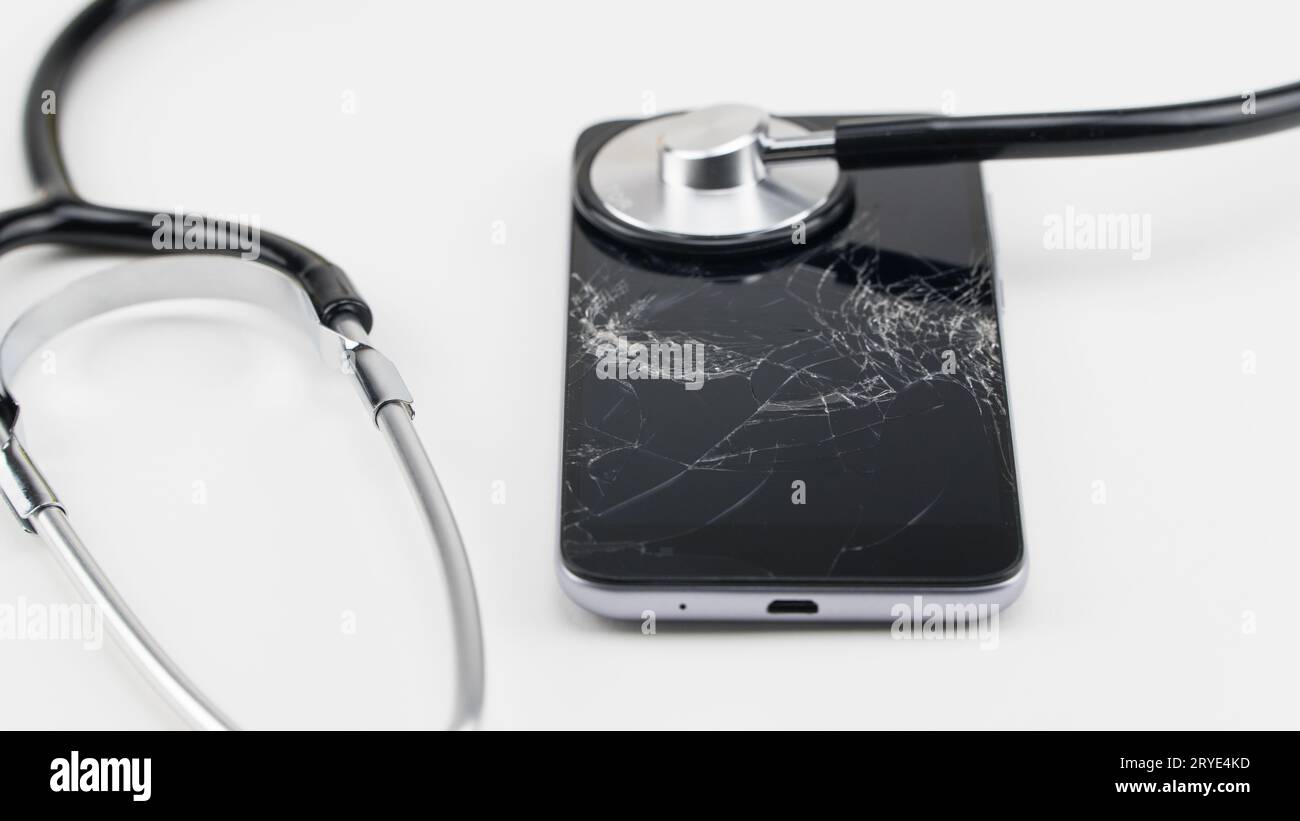 Telefonreparatur, Stethoskop Stockfoto