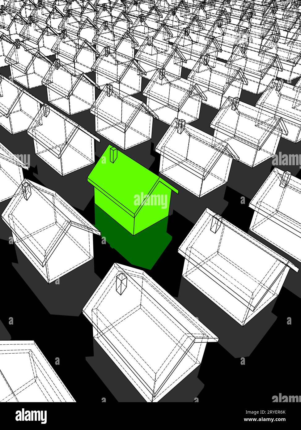 Grünes ökologisches Haus, das sich von anderen abhebt Stockfoto