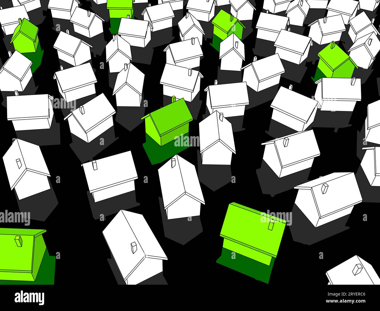 Grüne ökologische Häuser, die sich von anderen abheben Stockfoto