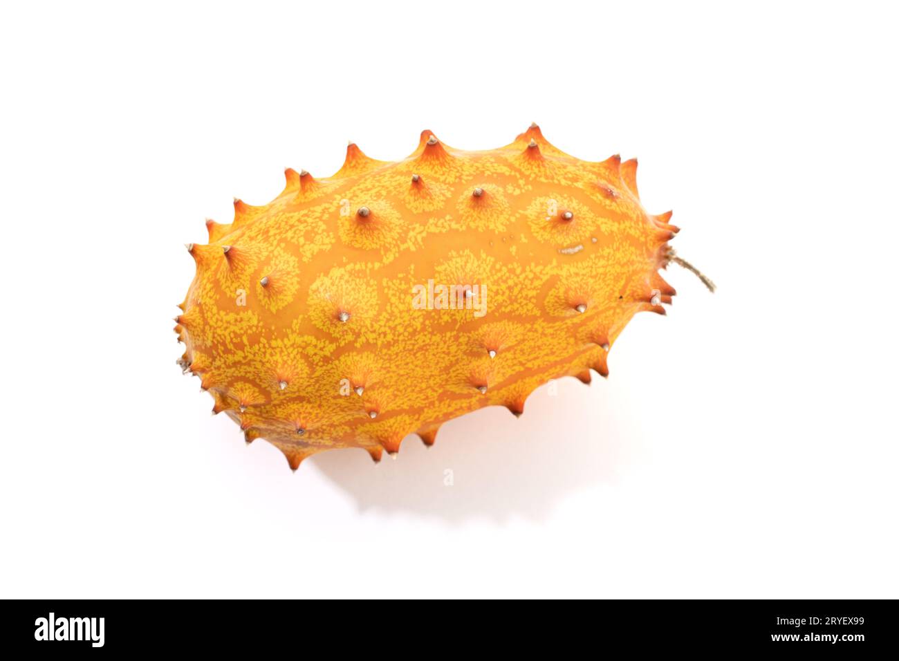 Reifer Kiwano. Melone mit Spitze oder Gelee isoliert auf weißem Hintergrund. Cucumis metuliferus Stockfoto