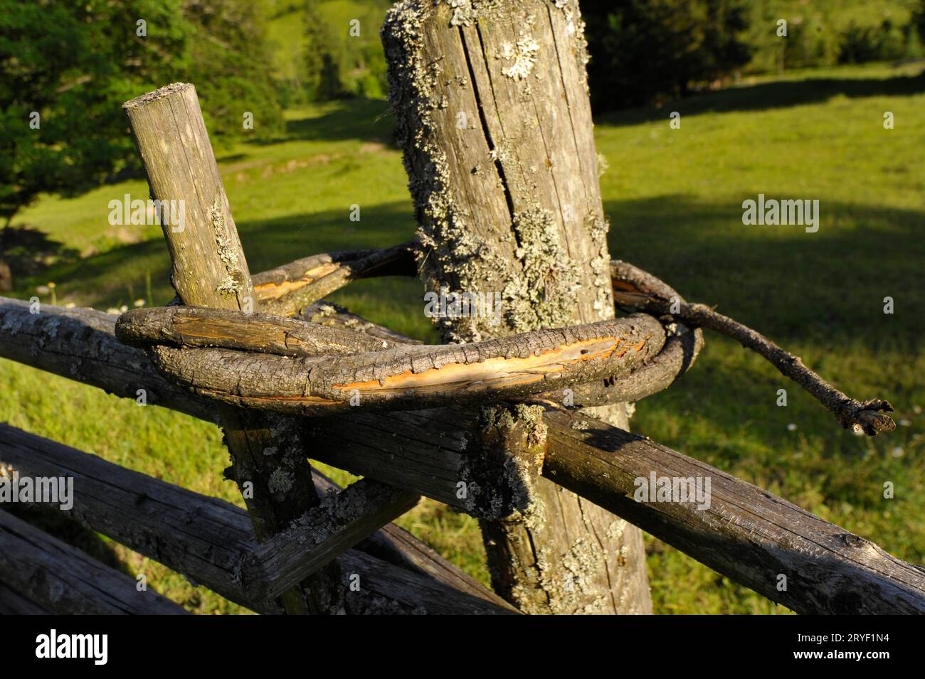 Holzzaun als Abgrenzung zum anderen Land Stockfoto