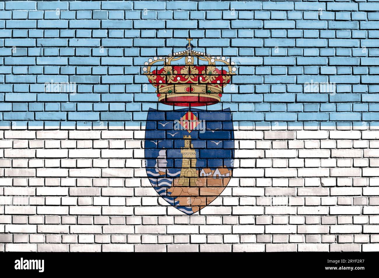 Flagge von Torrevieja auf Ziegelwand gemalt Stockfoto