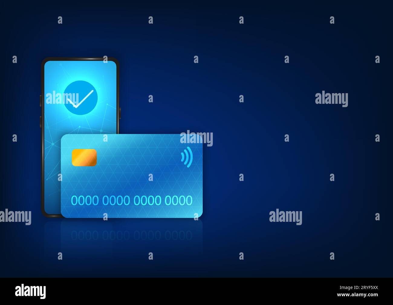 Smartphone-Technologie Mobiltelefon-Set mit Kreditkarte Smartphones, die mit Kreditkarten verbunden sind, können für Zahlungen über mobiles Scannen verwendet werden. Und A Stock Vektor