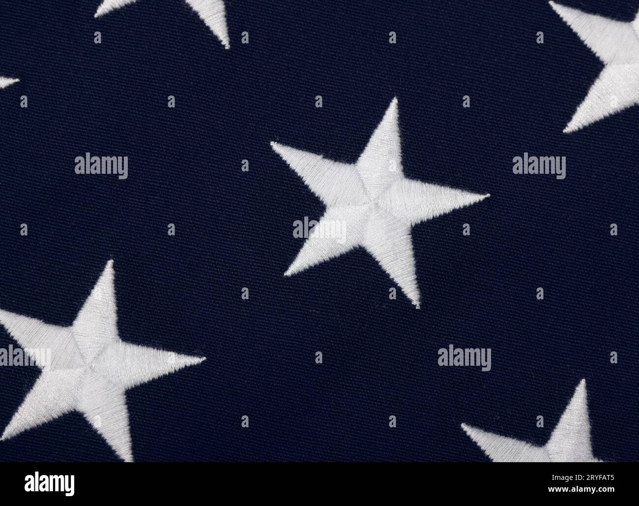 Gestickte Sterne des blauen Kantons der amerikanischen Flagge Stockfoto