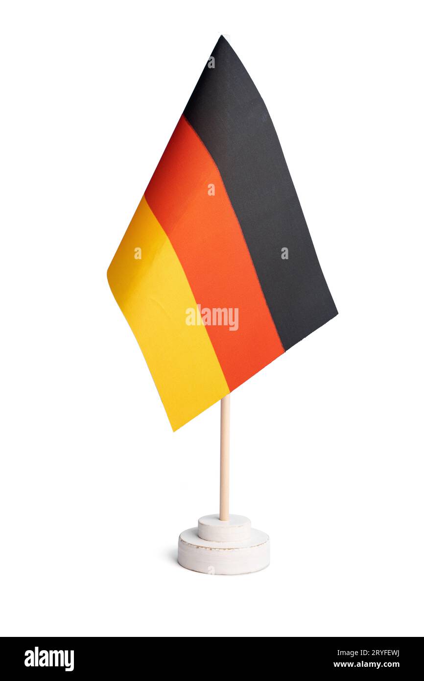 Kleine Tischflagge von Deutschland isoliert auf weißem Hintergrund Stockfoto Kleine Tischflagge von Deutschland isoliert auf weißem Hintergrund Stockfoto