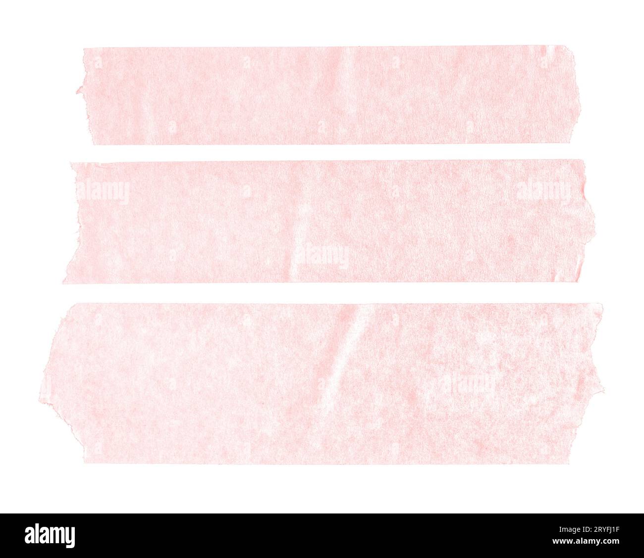 Set aus drei rosafarbenen, leeren Papierklebern auf weißem Hintergrund. Mustervorlage Stockfoto