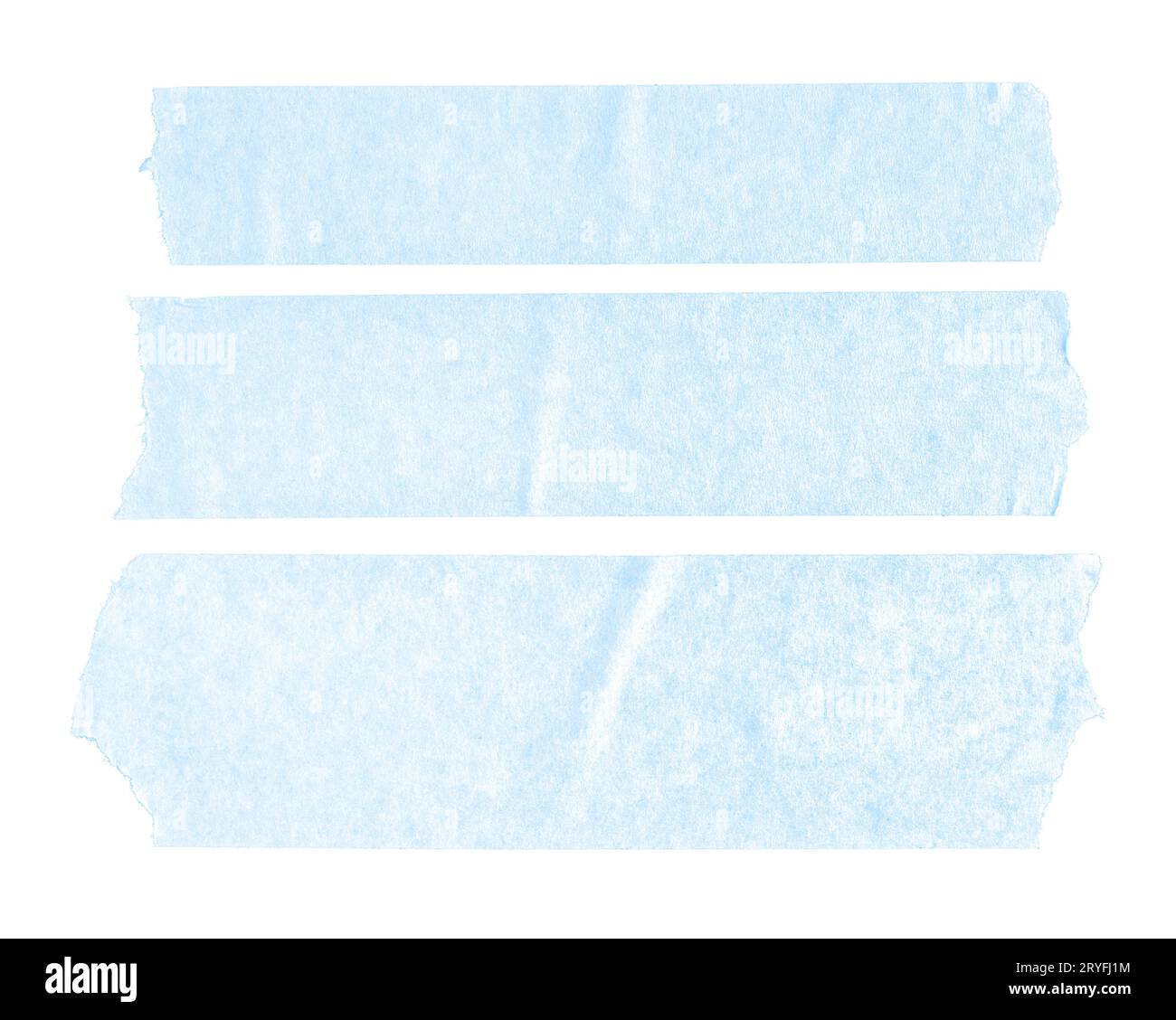 Set aus drei blauen, leeren Papierklebern auf weißem Hintergrund. Mustervorlage Stockfoto