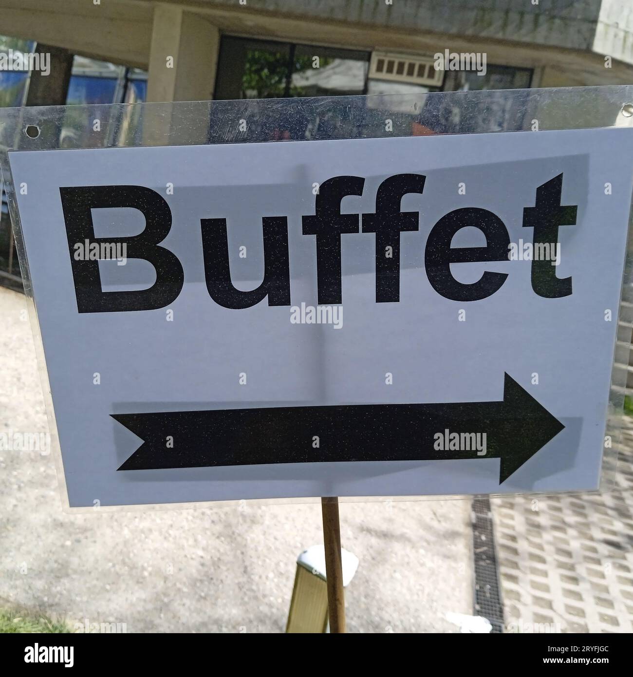 Ein Büfett-Schild für Gastronomie oder Catering Stockfoto