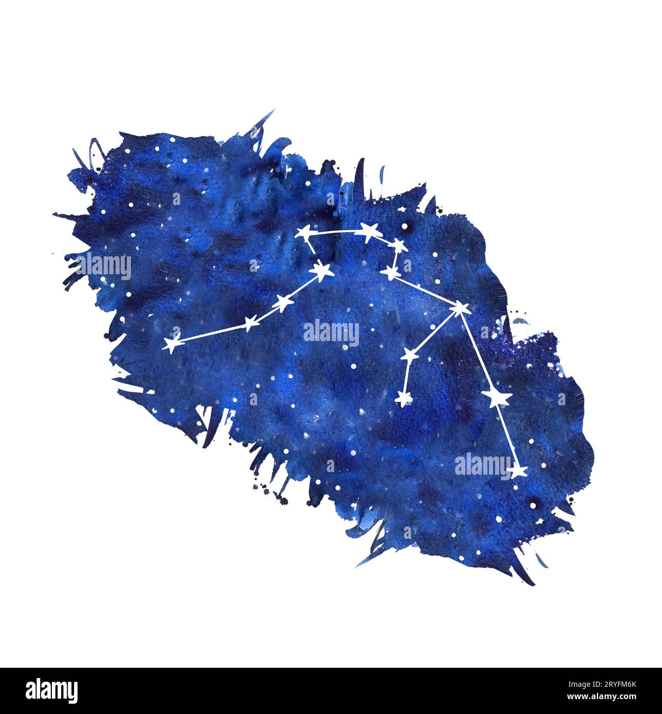 Aquarius Wasserfarben Tierkreiszeichen. Handgezeichnete Sterne auf tiefblauer Galaxienhintergrund Illustration Stockfoto