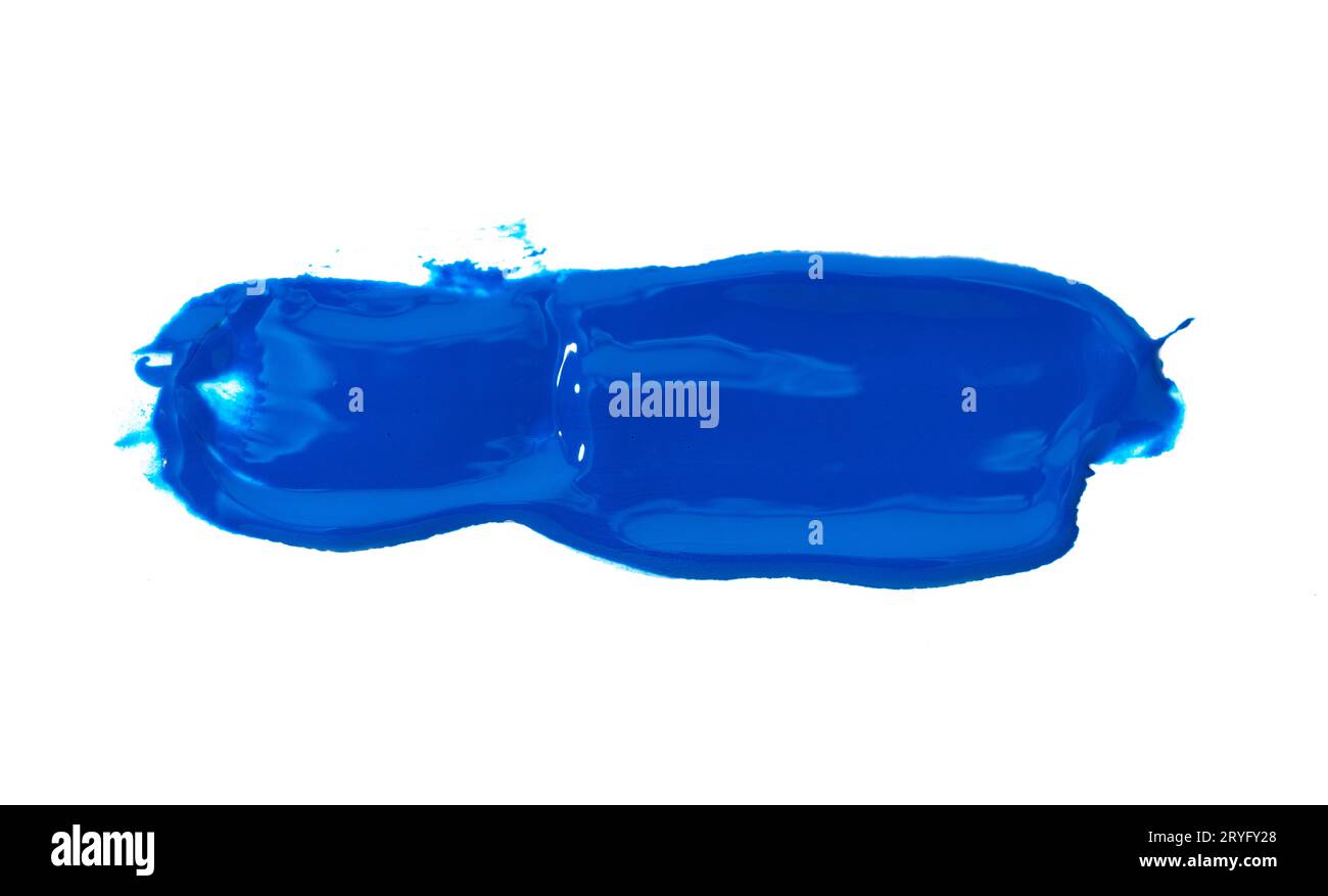Acryl blau Farbe Schlaganfall isoliert auf weißem Hintergrund Stockfoto