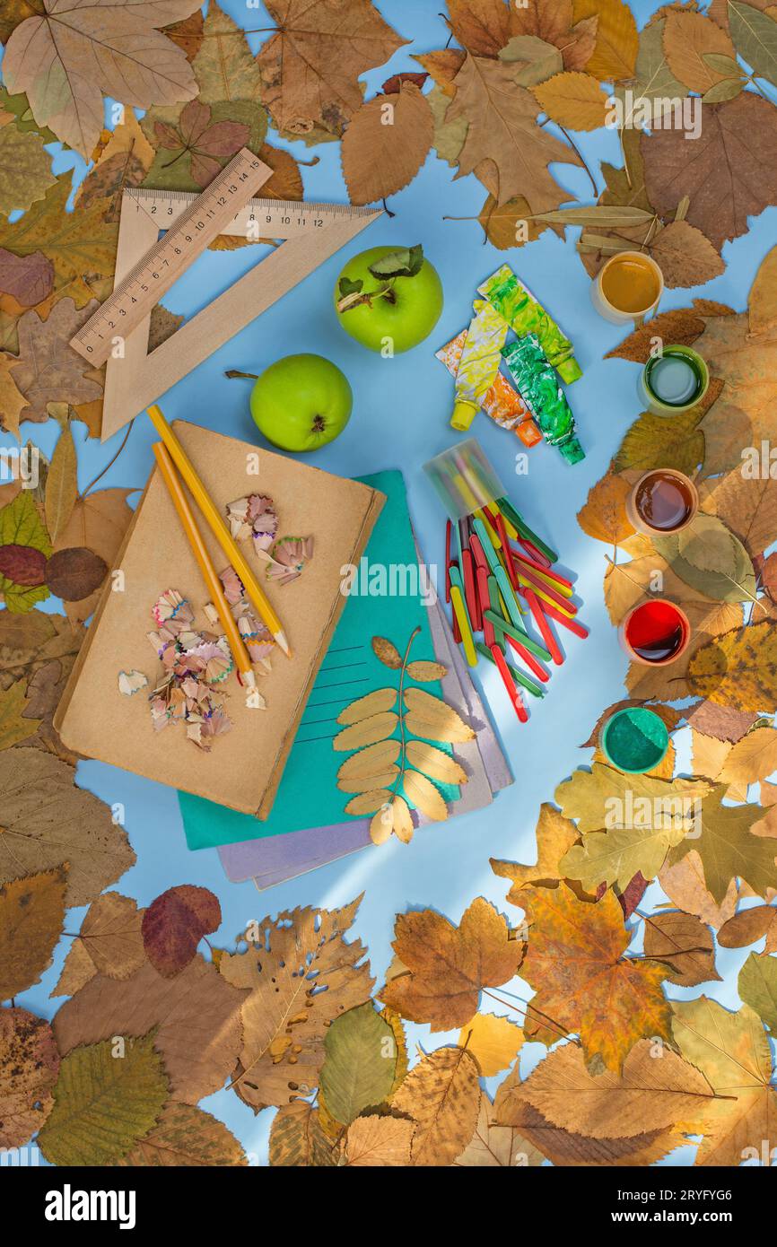 Vorstellung von Bildung. Alte alte Kunst zurück zur Schule. Bildungslehrgang Vintage-Konzept. Stockfoto