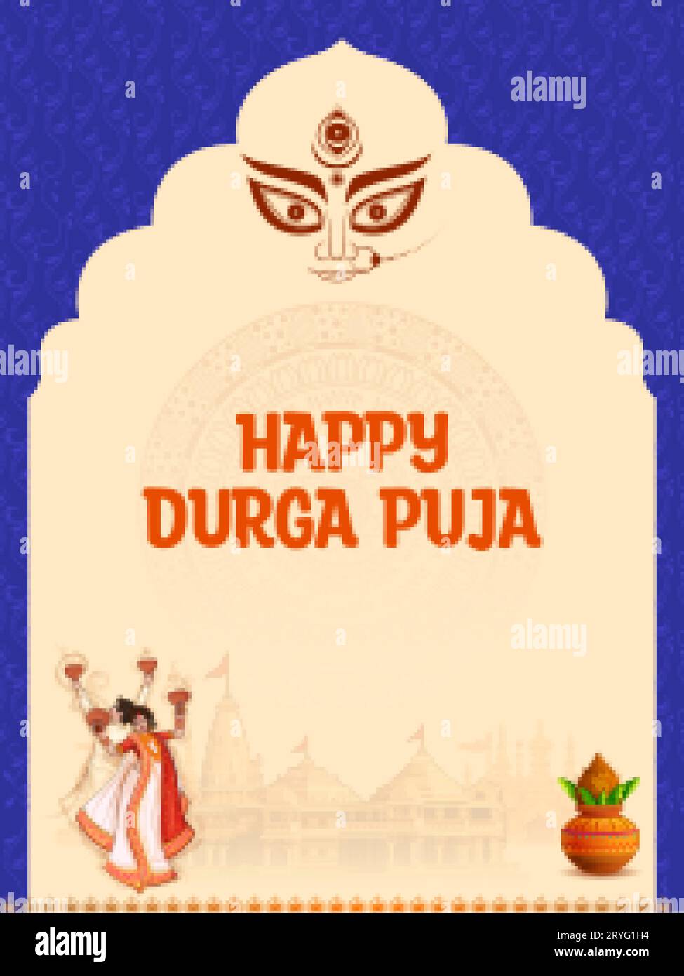 Göttin Durga Gesicht in Happy Durga Puja Subh Navratri indischen religiösen Festival Hintergrund Stock Vektor