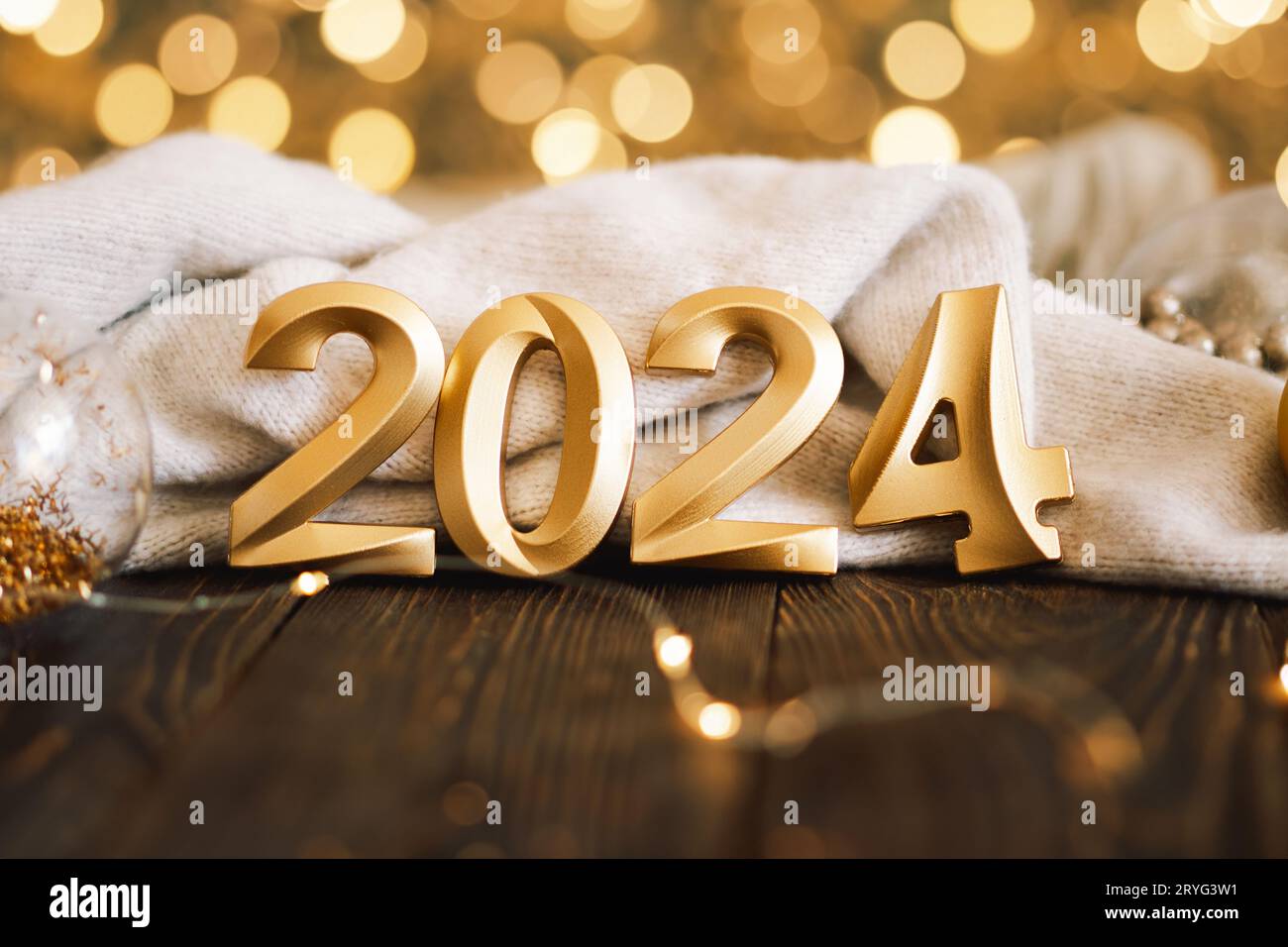 Frohe Neue Jahre 2024. Weihnachtsfeier. Neujahrskonzept Stockfotografie 