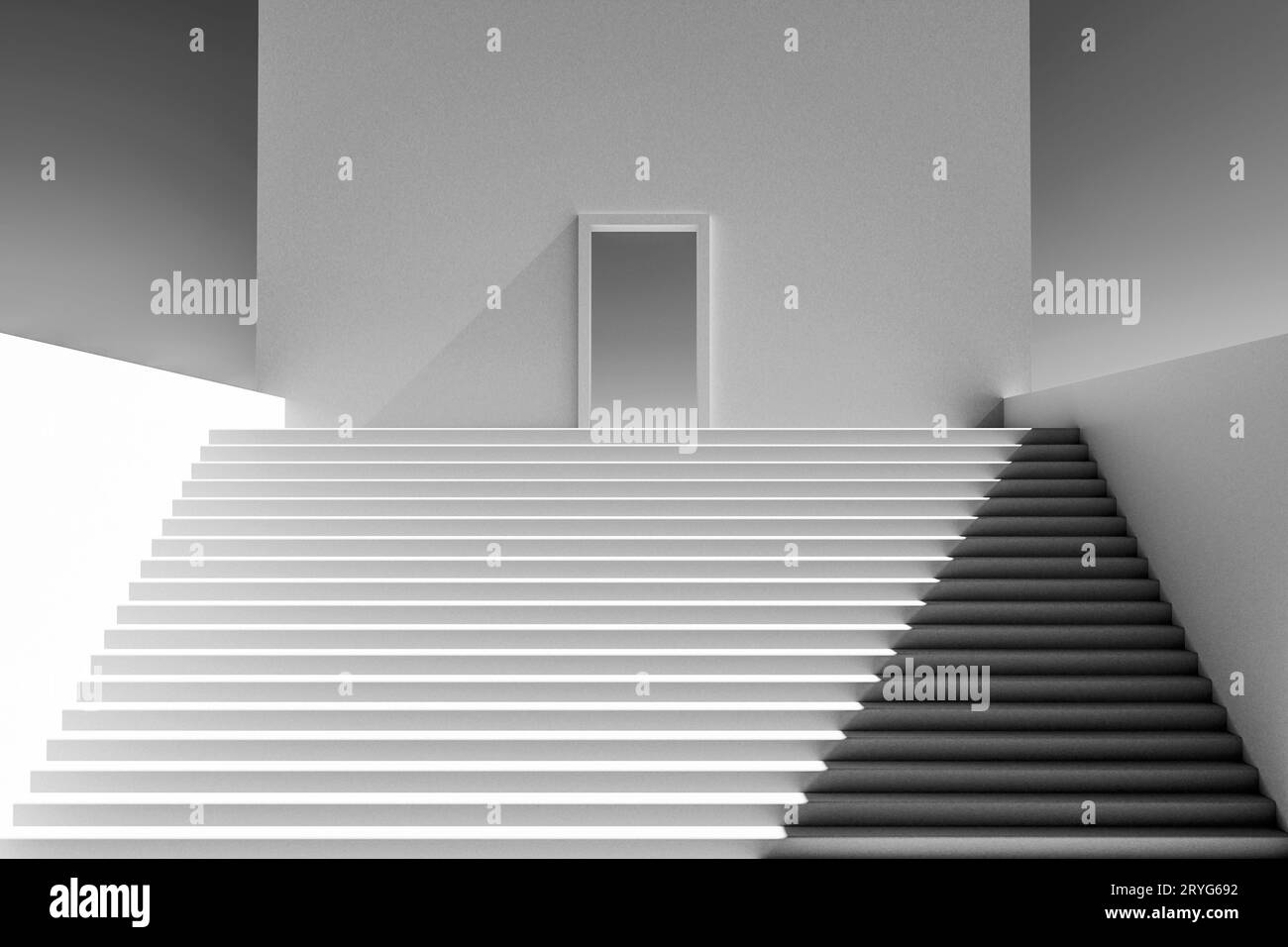 Abstrakte architektonische Struktur mit Elementen von Treppen und Wänden. Stockfoto