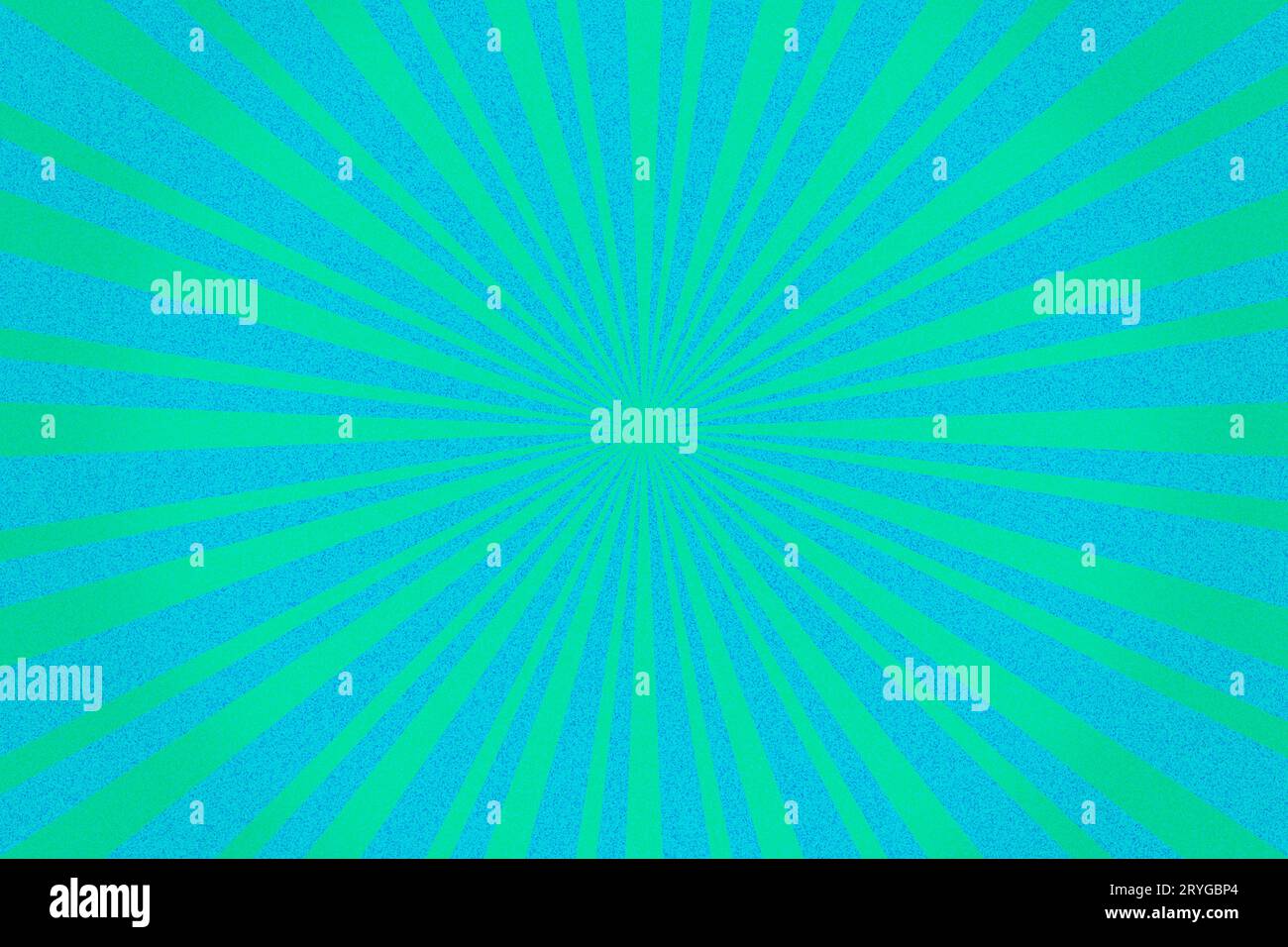 Hintergrund mit genarbtem Blau und grünem Sunburst-Muster. Dynamische geometrische Radialstrahlen Stockfoto