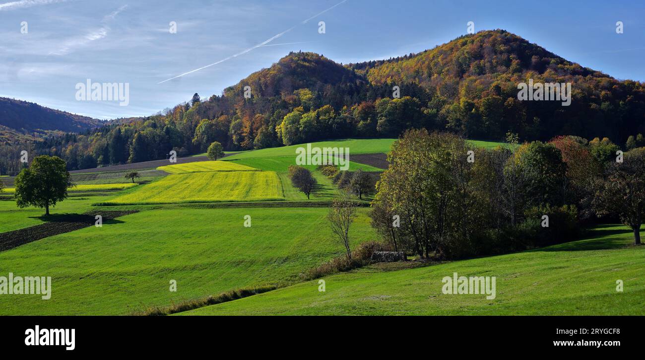 Herbstlandschaft; Blick auf den Hirschkopf, Schwäbische Alb Stockfoto