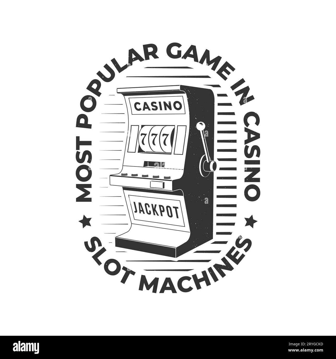 Beliebtestes Spiel im Casino, Spielautomaten. Logo-, Druck- und Abzeichen-Design mit Silhouette von Spielautomaten. Vektorillustration. Casino-Spielautomat Stock Vektor