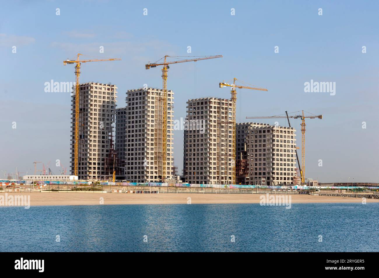 Baustelle in Abu Dhabi, Meerblick Stockfoto