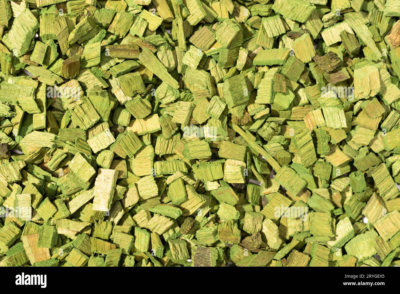 Grüne Holzchips Hintergrund Textur. Vollformat Stockfoto