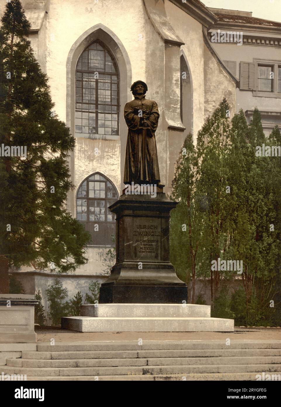 Ulrich Zwingli-Denkmal, Zürich, Schweiz 1890. Stockfoto