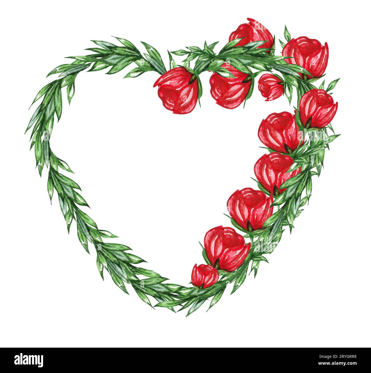 Ich liebe Aquarelleinladungsdesign mit Blättern, Blume. Kranz mit floralen Elementen, botanische Aquarellillustration. Vintage Te Stockfoto