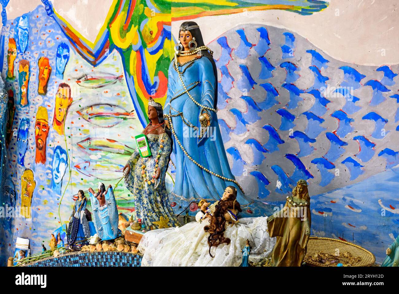 Altar für Iemanja, Königin des Meeres in Salvador, Bahia Stockfoto