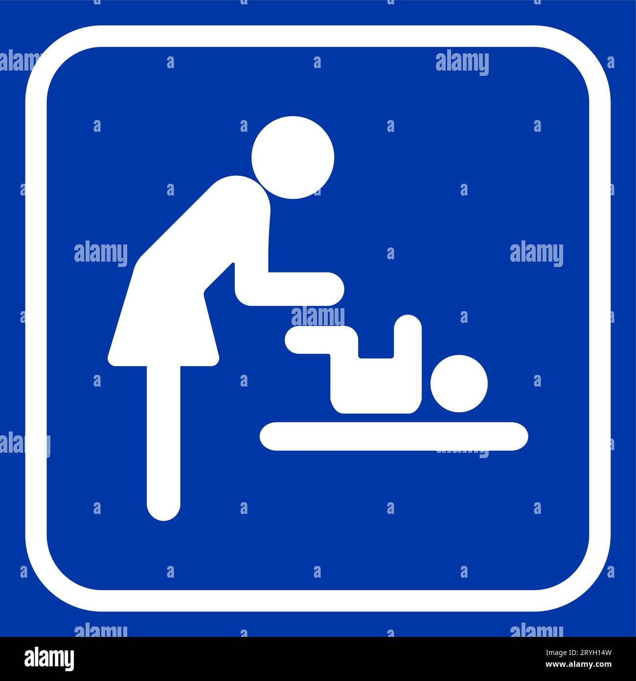 Mutter wickelt das Babysymbol auf blauem Hintergrund ein. Zimmerschild der Mutter. Vektorillustration Stock Vektor