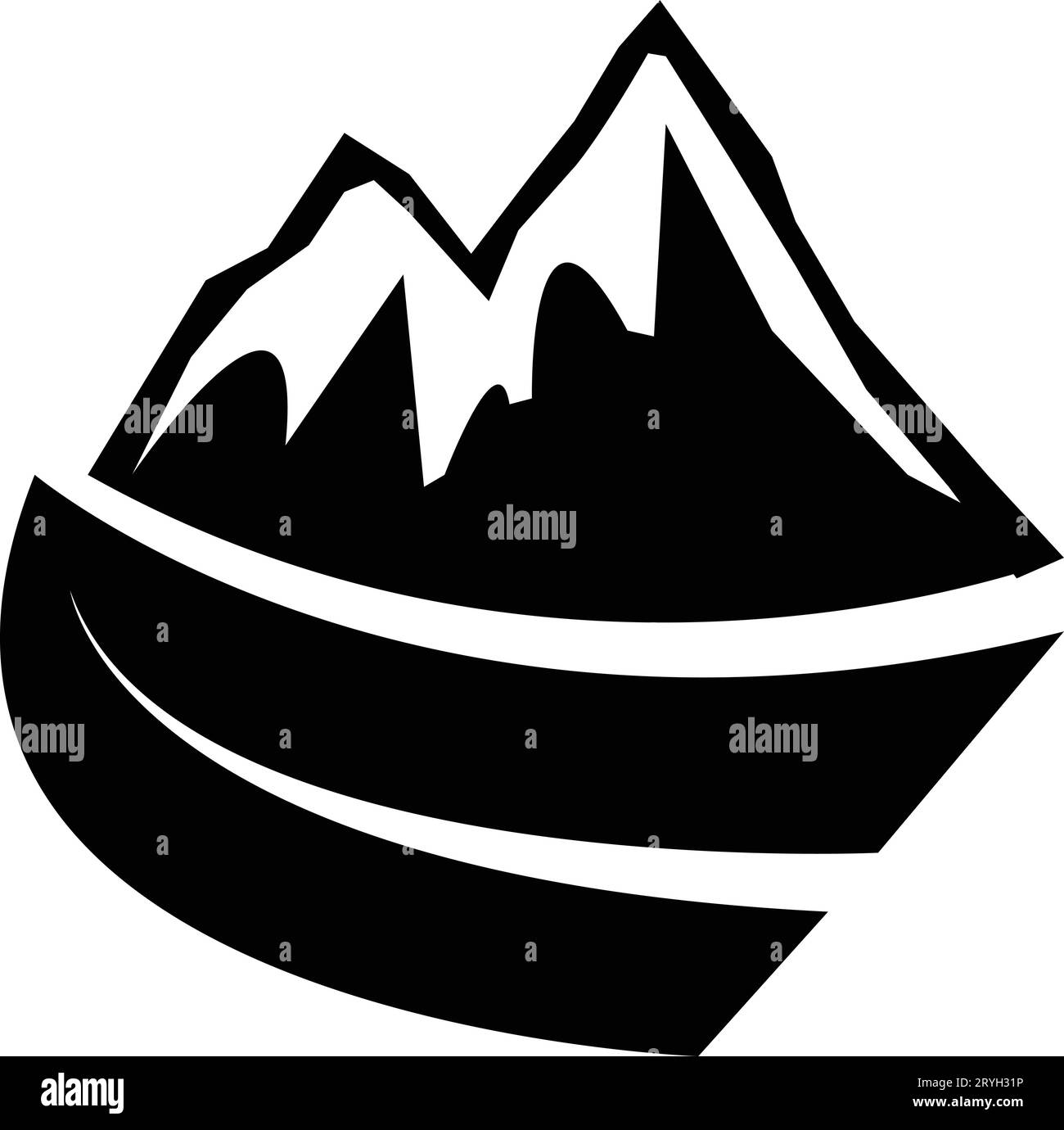Silhouette-Logo mit Bergspitze. Hill Luxusimmobilie im Hintergrund für Abdeckung, Einladungshintergrund, Verpackungsdesign, Stoff und Druck Stock Vektor