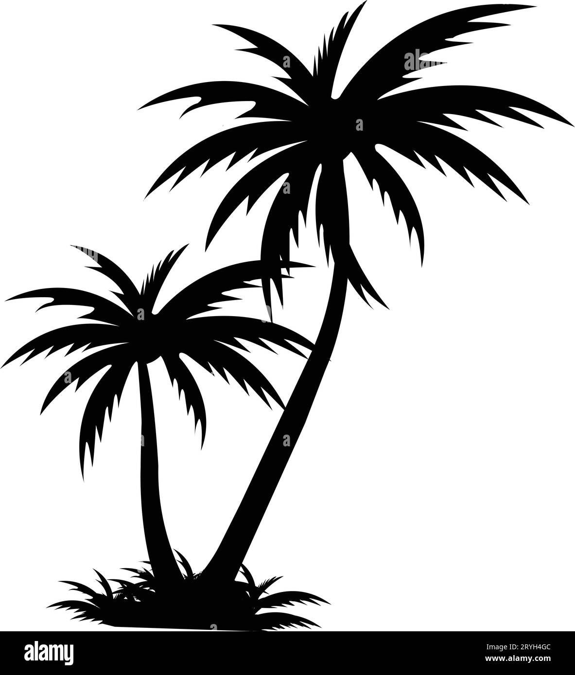 Tropische Palme und Blattsilhouette. Schwarze Palme. Gestaltung von Palmen für Plakate, Banner sowie Werbe- und Dekorationsartikel. Vektor Stock Vektor