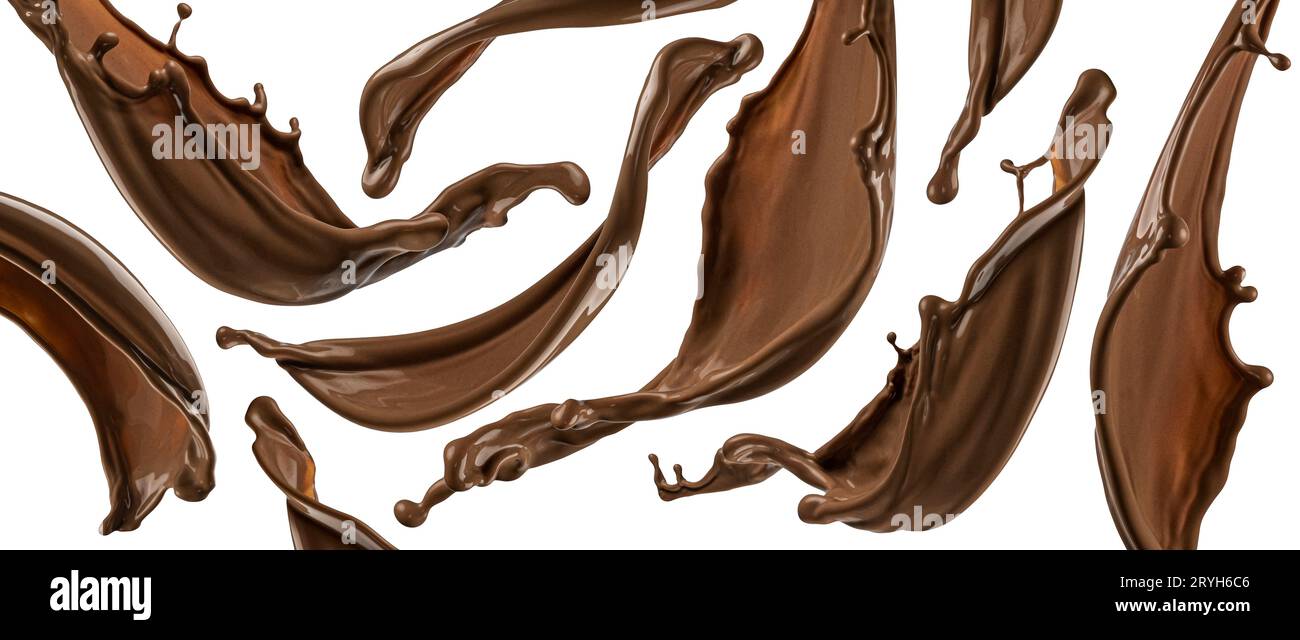 Schokoladenspritzer isoliert auf weißem Hintergrund Stockfoto
