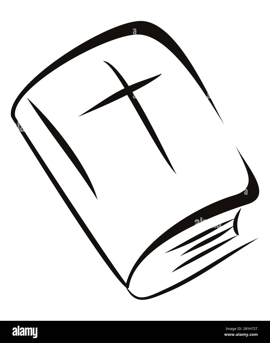 Geschlossenes Buch mit großem christlichen Kreuz innen Stockfoto