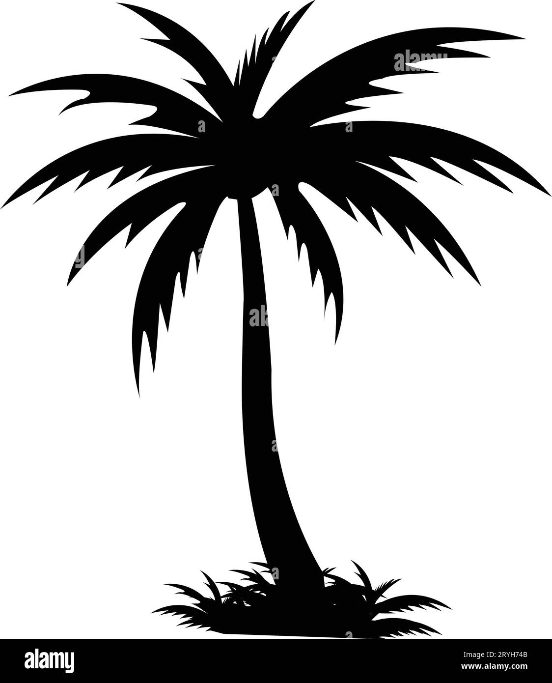 Tropische Palme und Blattsilhouette. Schwarze Palme. Gestaltung von Palmen für Plakate, Banner sowie Werbe- und Dekorationsartikel. Vektor Stock Vektor