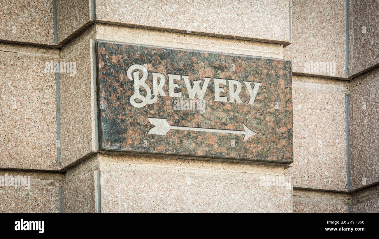 Straßenschild zur Brauerei Stockfoto