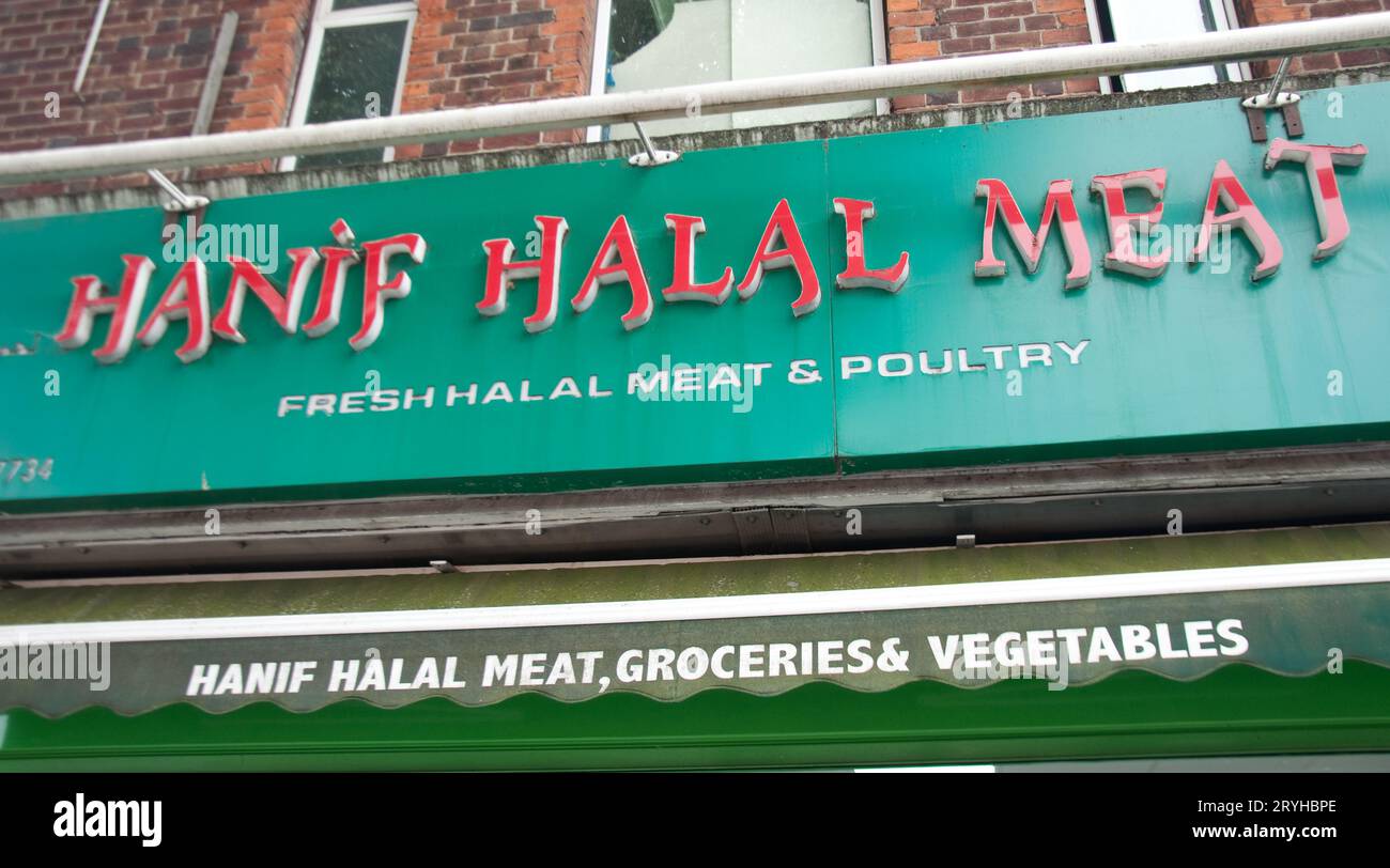 Hanif Halal Meat, Butcher Shop, Southall, London, Großbritannien Stockfoto