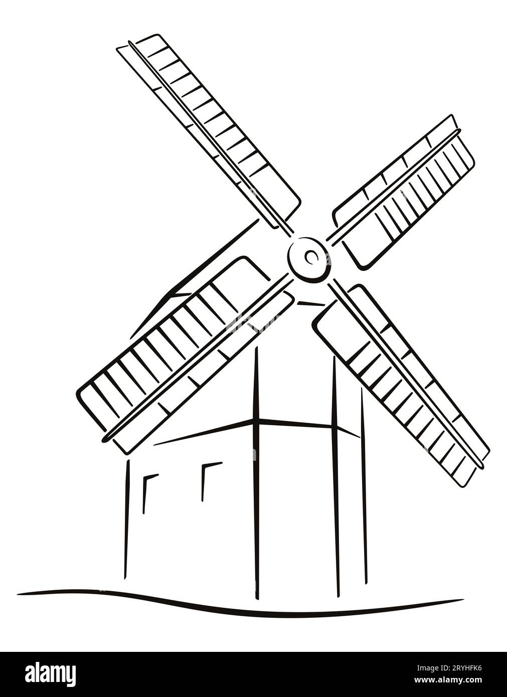 Skizzenzeichnung einer traditionellen Windmühle im alten Stil Stockfoto