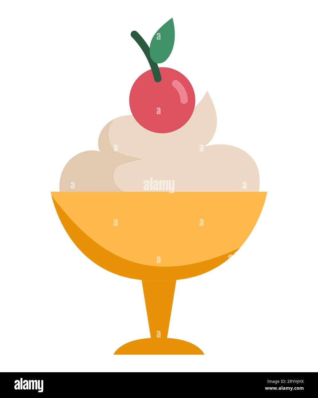 Mousse mit Kirsche auf dem oberen Symbol. Französische Dessertglasvektorillustration. Schlagsahne-Bild isoliert auf weißem Hintergrund Stock Vektor