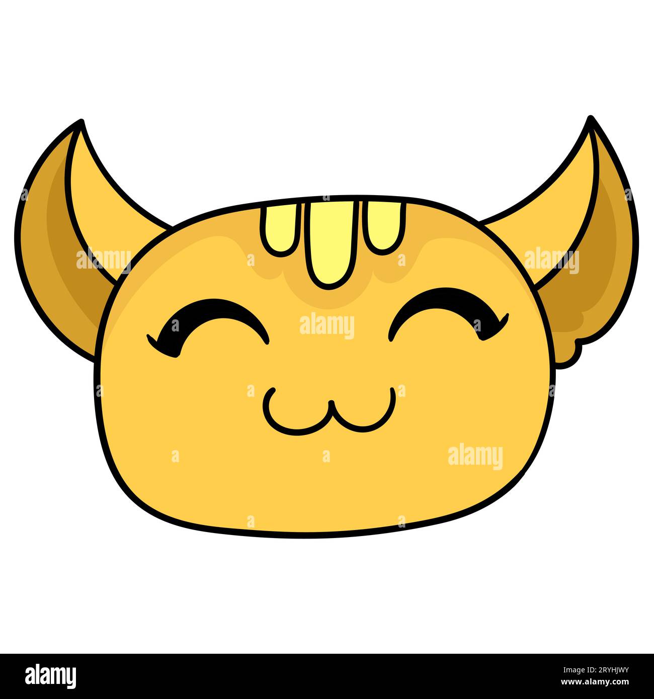 Gelb freundlich gesichteter Katzenkopf, Vektorillustration Karton Emoticon. Zeichnung mit Doodle-Symbol Stockfoto