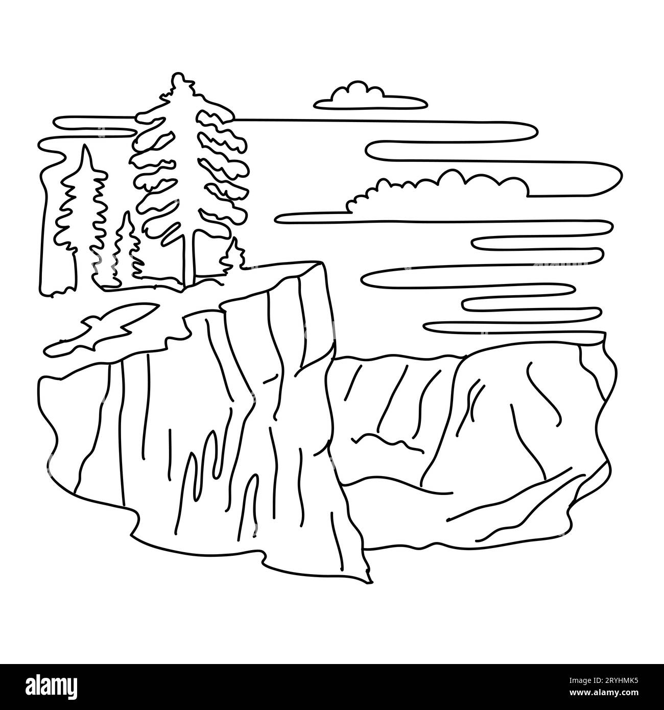 Taft Point im Yosemite National Park California Monoline Line Art Zeichnung Stockfoto