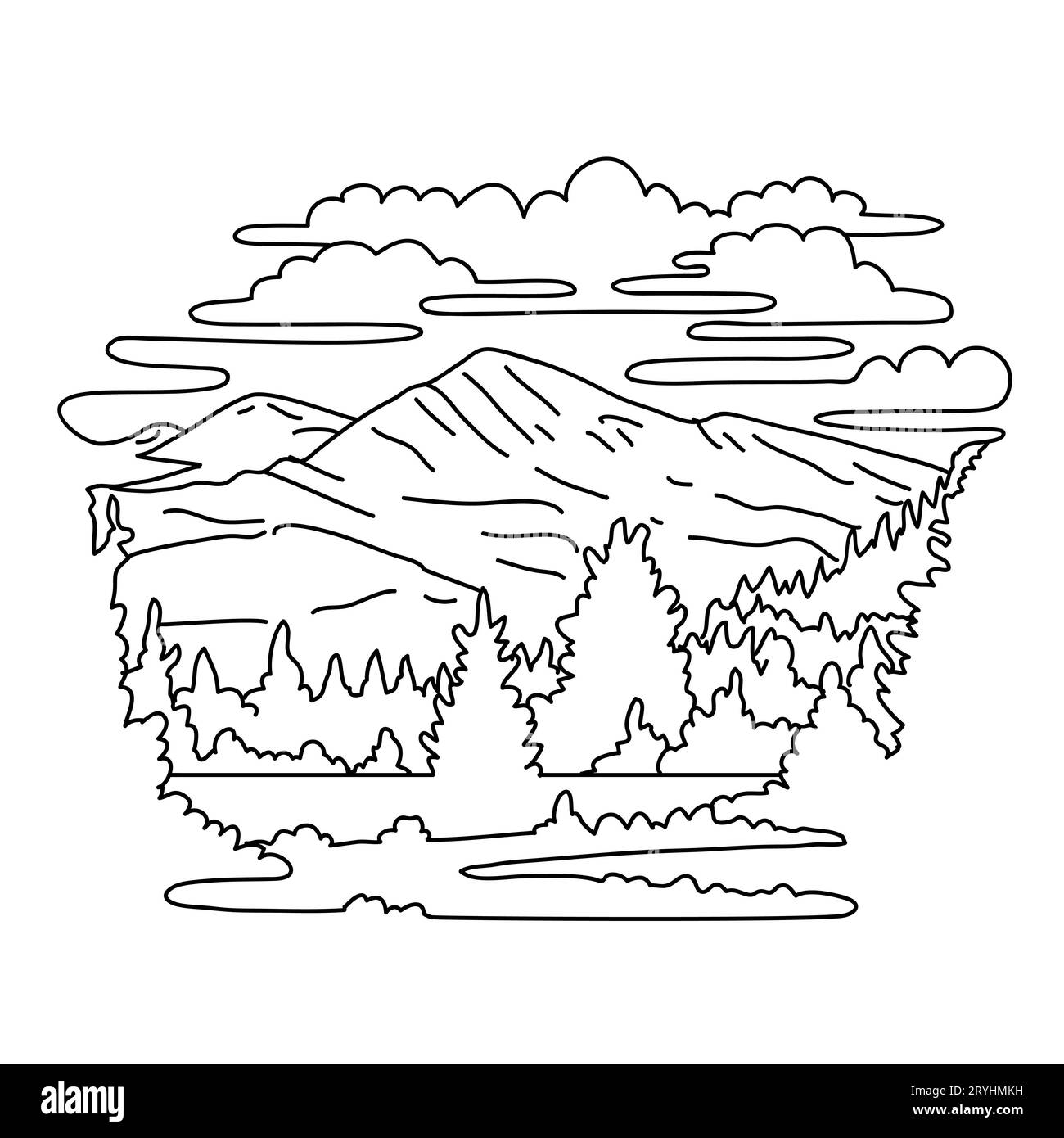 Mount Dana im Yosemite National Park und Ansel Adams Wilderness California Monoline Line Art Zeichnung Stockfoto