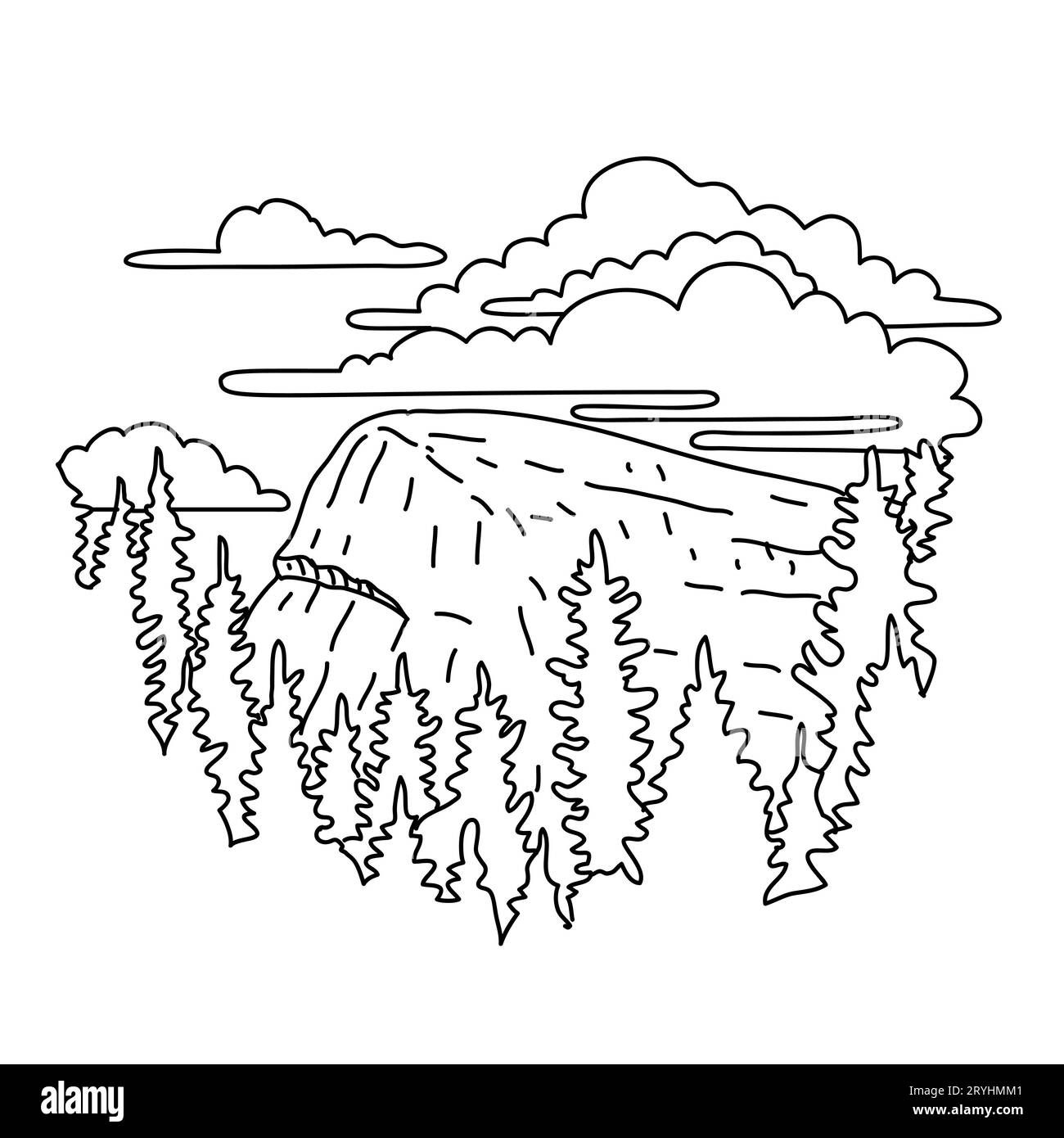 Lembert Dome im Yosemite National Park California Monoline Line Art Zeichnung Stockfoto