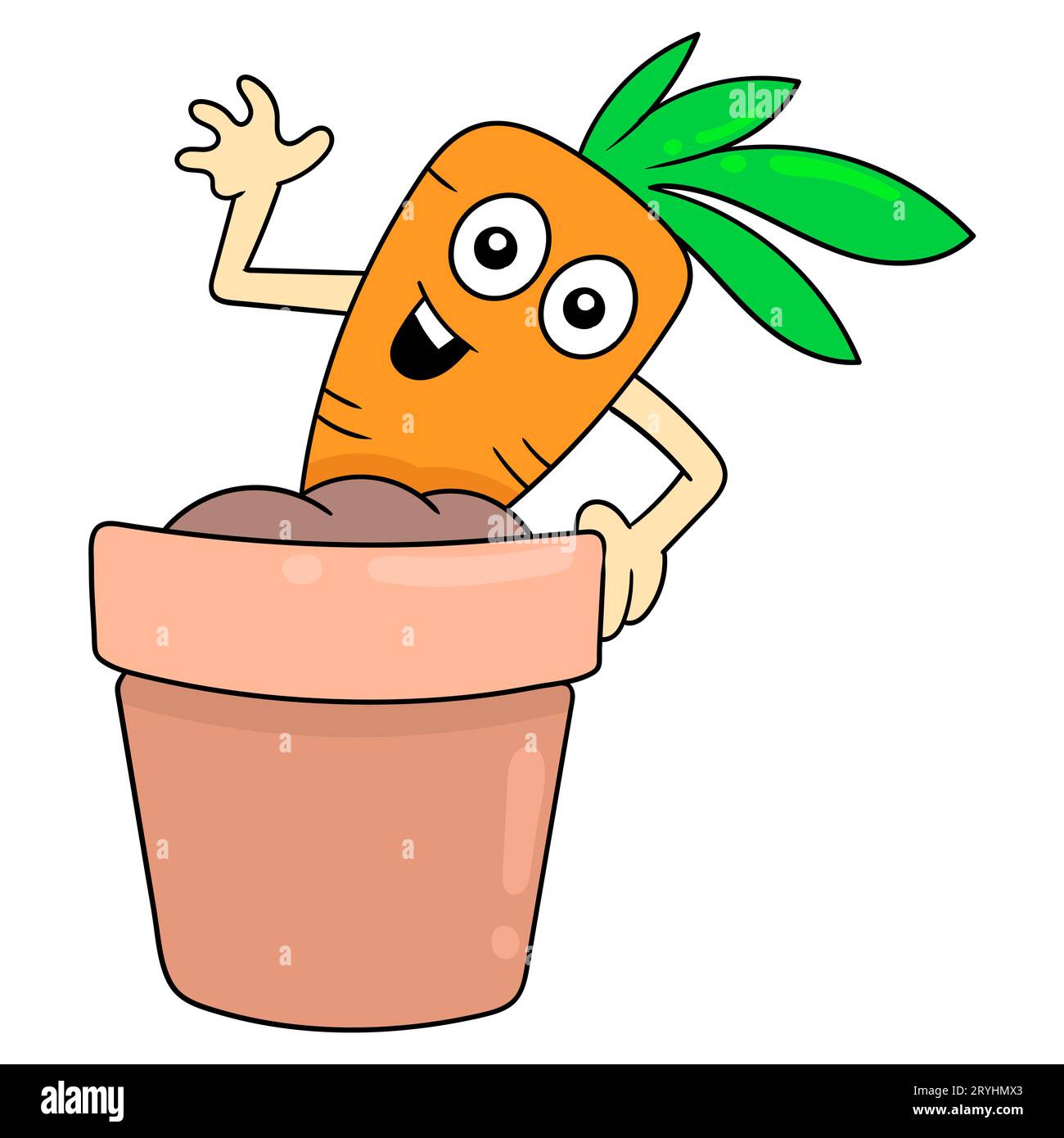 Frisches Karottengemüse, das in einem Topf angebaut wird, Vektor-Illustration. Doodle-Icon-Bild kawaii. Stockfoto Frisches Karottengemüse, das in einem Topf angebaut wird, Vektor-Illustration. Doodle-Icon-Bild kawaii. Stockfoto