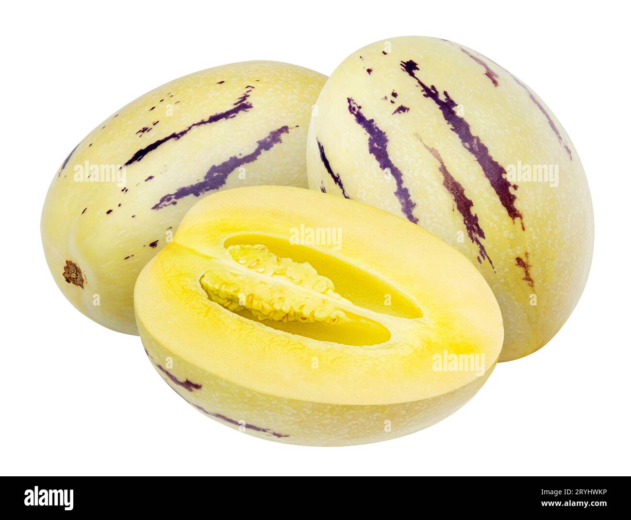 Pepino melone Obst auf weißem Hintergrund Stockfoto