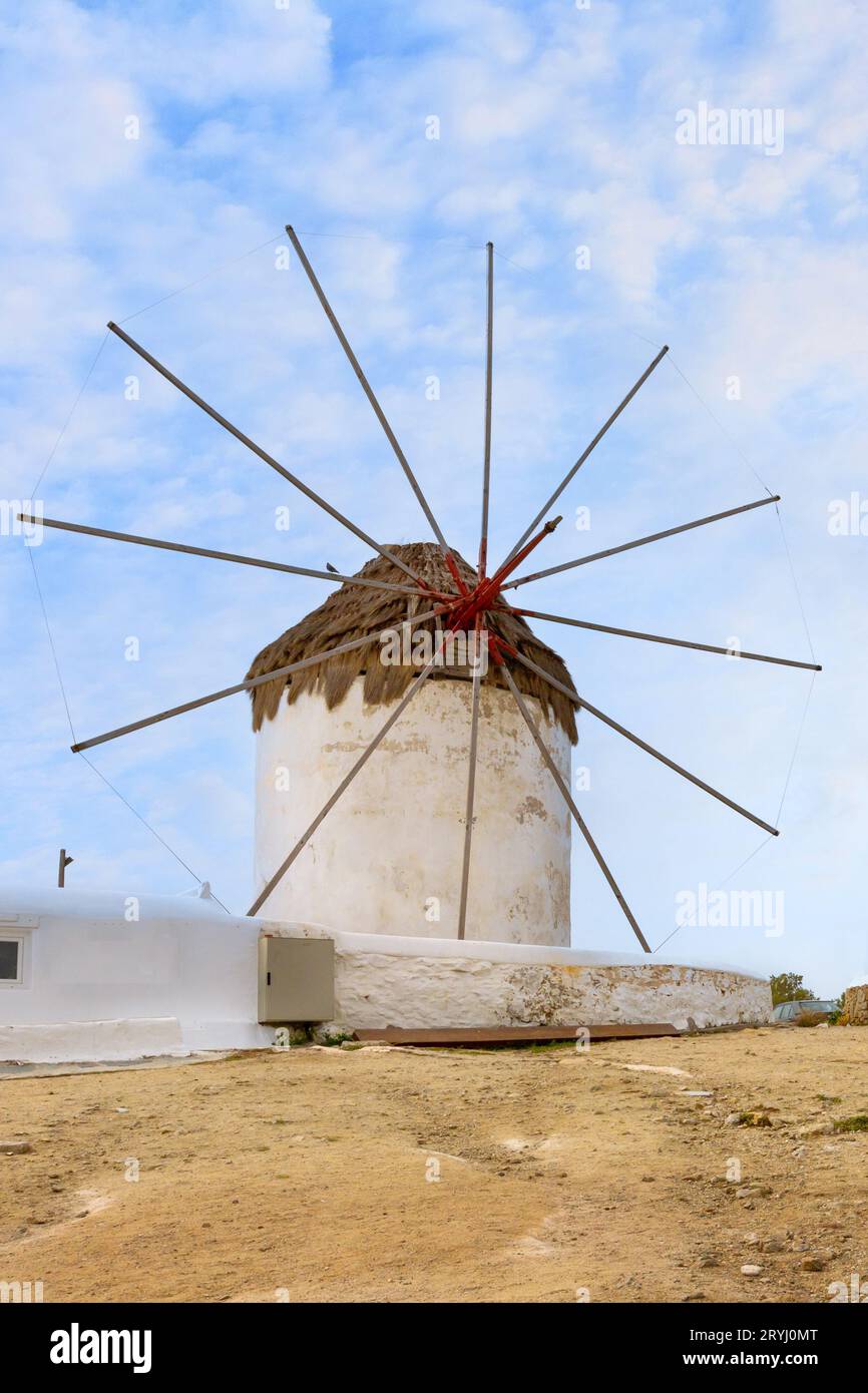 Mykonos Insel Windmühle in Griechenland, Kykladen Stockfoto