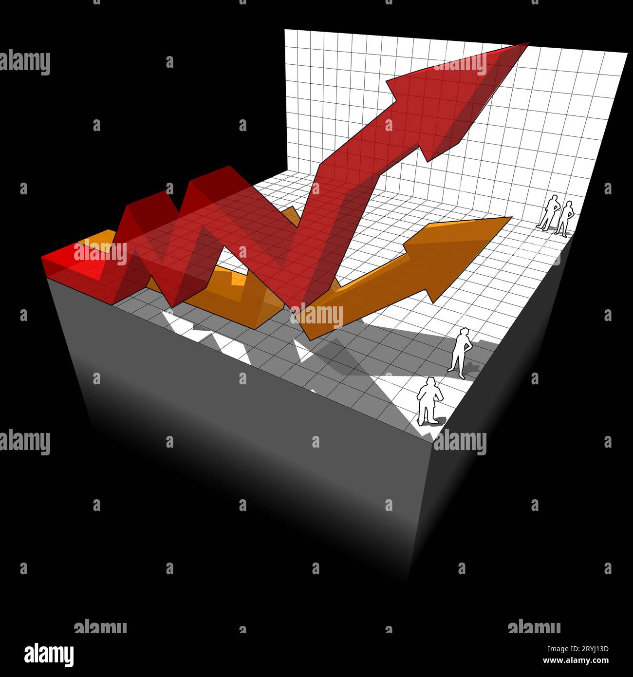 Geschäftsdiagramm mit zwei aufsteigenden Pfeilen für das Geschäftsdiagramm Stockfoto