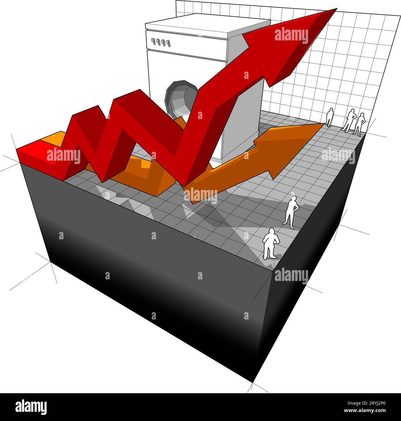 Diagramm der Waschmaschine aÂ mit zwei aufsteigenden Pfeilen für das Geschäftsdiagramm Stockfoto