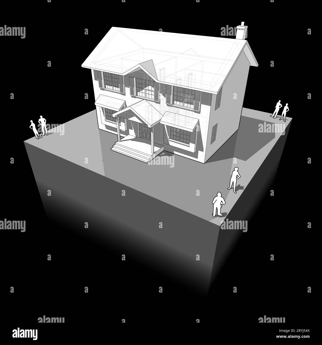 Diagramm eines klassischen Kolonialhauses Stockfoto