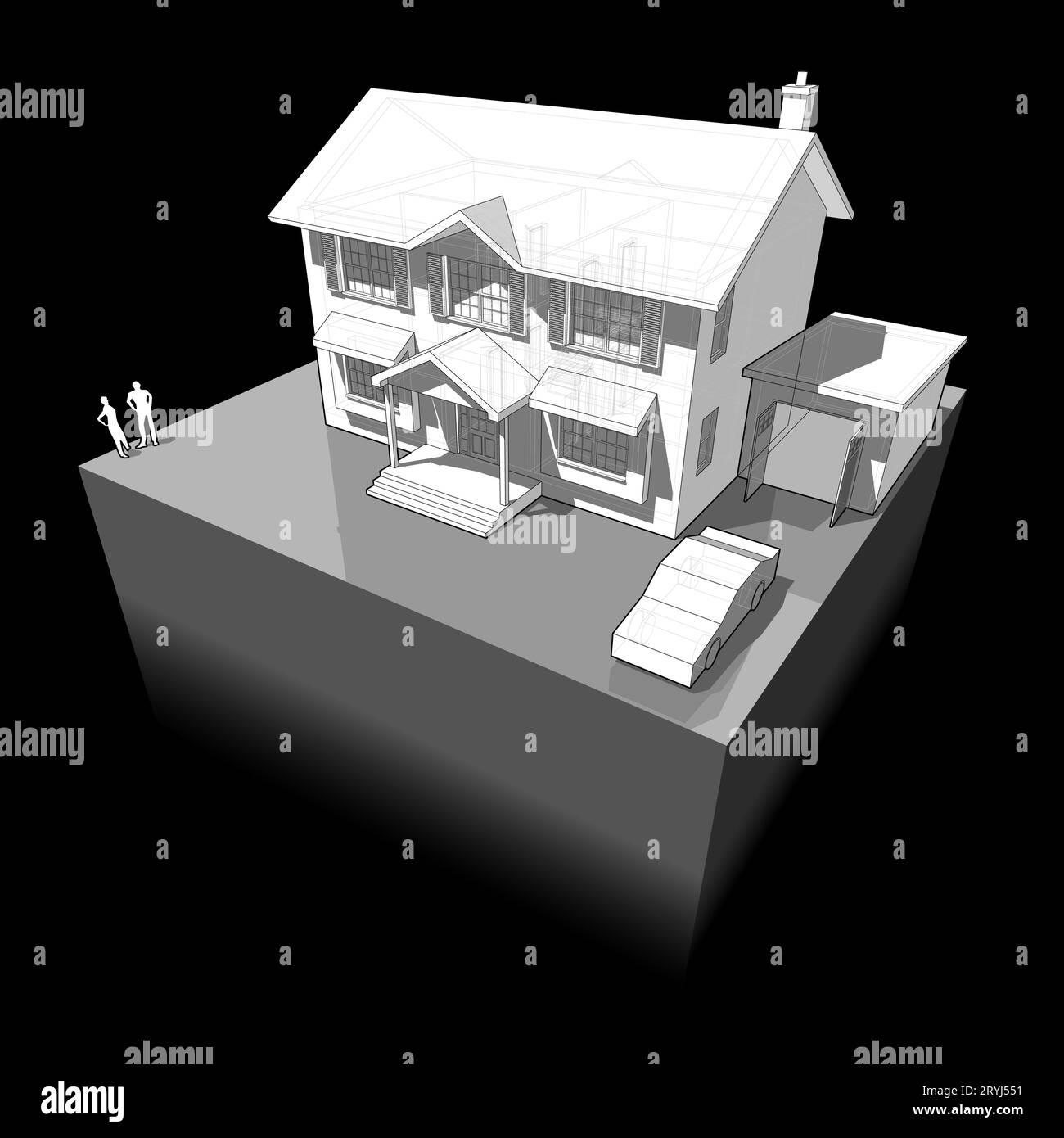 Diagramm eines klassischen Kolonialhauses Stockfoto