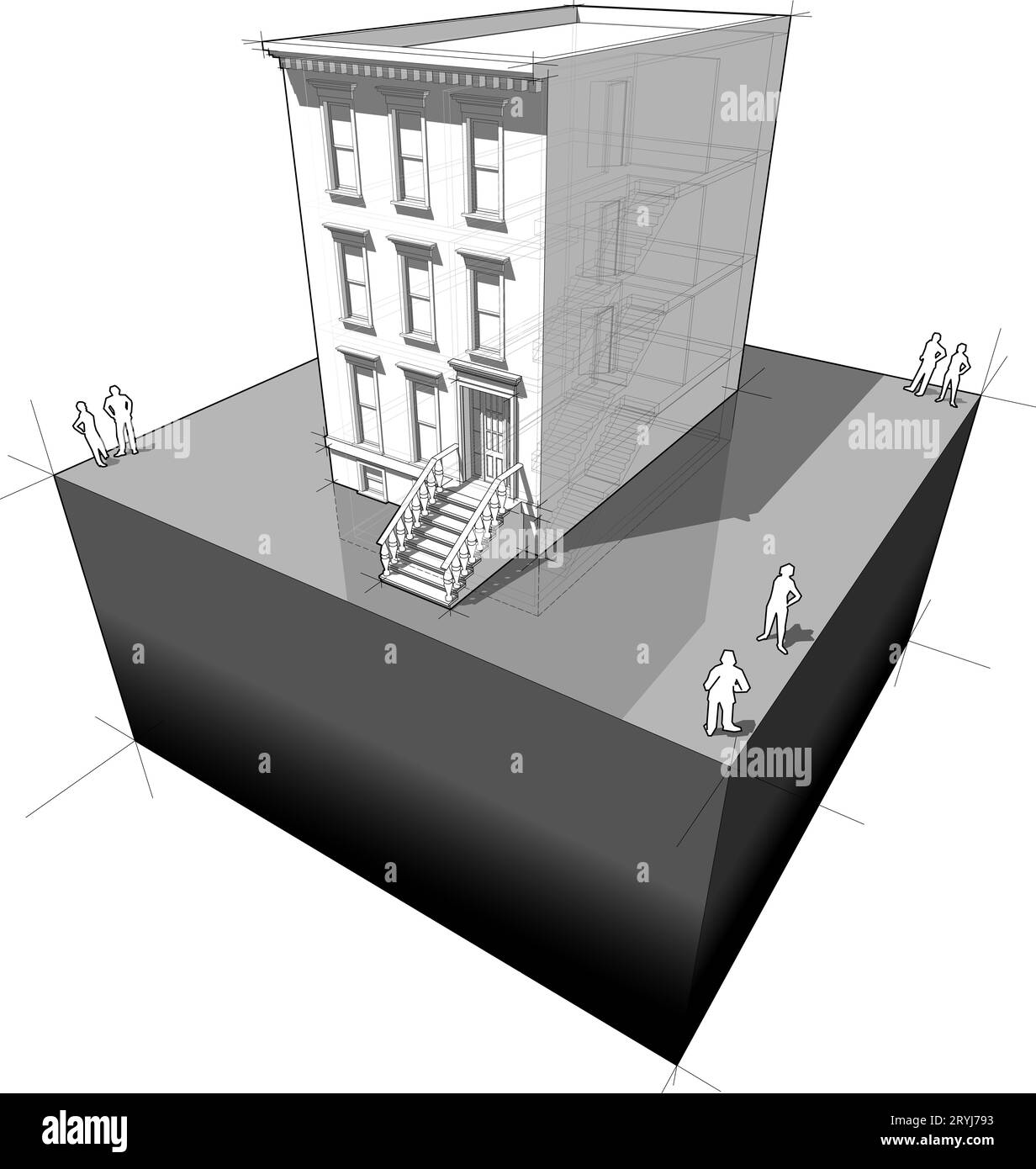 Diagramm des aÂ typischen amerikanischen Stadthauses (alias â€žbrownstoneâ€œ) Stockfoto